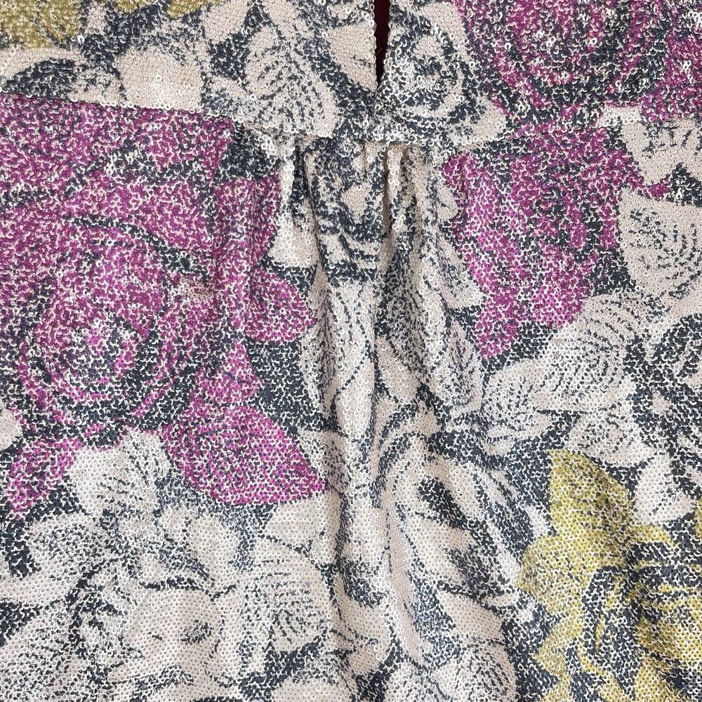 Anthropologie Marie Floral Sequin Top Pink Size 2 Puff Slve Night Luxe Coquette - Picture 8 of 14